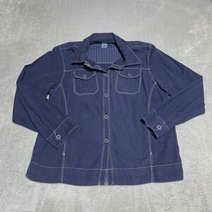 Fresh Produce Jacket Womens Medium‎ Navy Blue Lightweight Snap Up Pockets